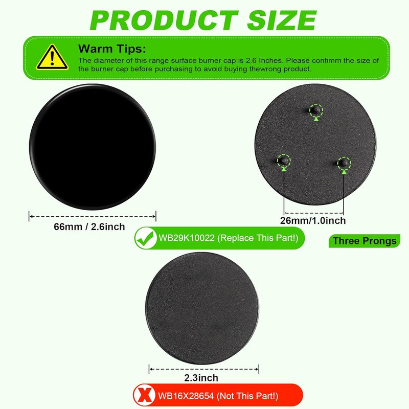 senkap New Upgraded WB29K10022 Range Surface Small Burner Cap Replacement for GE Gas Range/Stove/Oven/Cooktop,Burner Caps for Gas Stove,Shiny Black Paint Finish Not Matte,2.6 Inch Diameter (1PCS) - Image 3